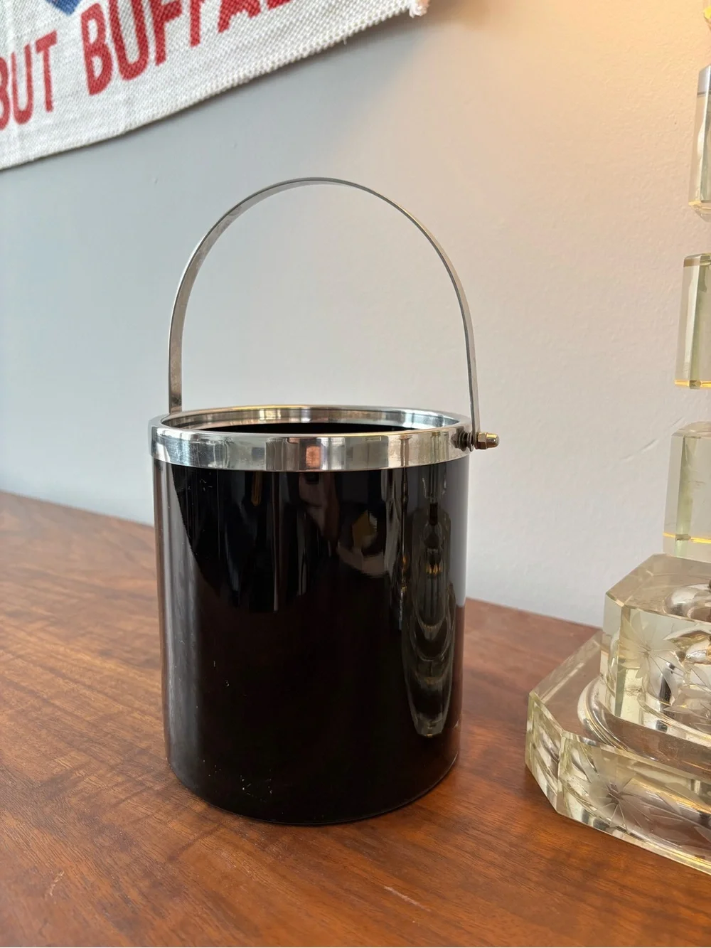 Authentic MCM Black Glass Chrome Ice Bucket Wine Bucket